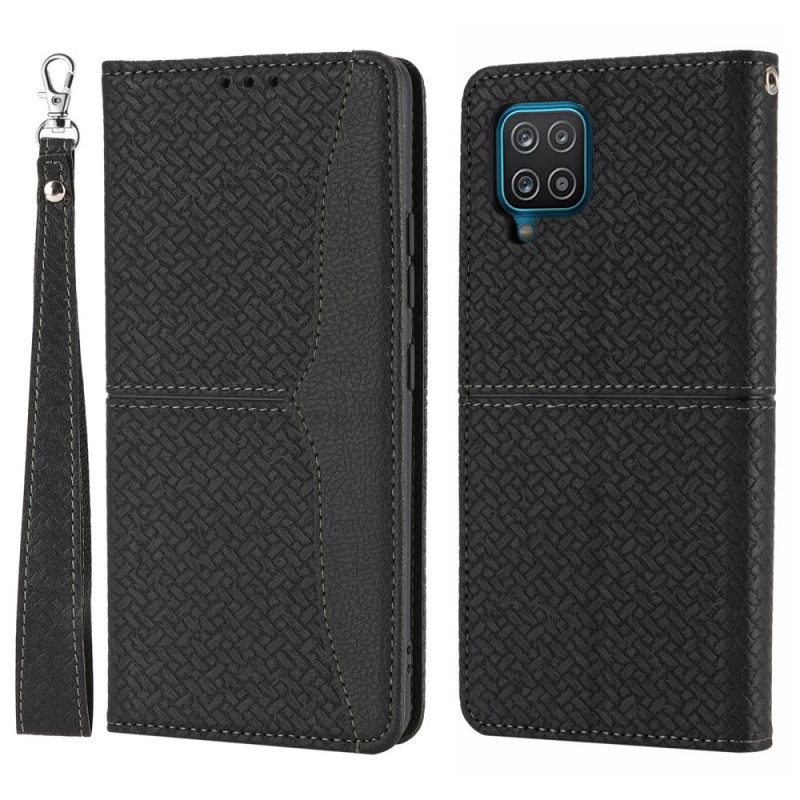 Folio Cover Samsung Galaxy M12 / A12 Custodia in pelle Stile In Pelle Intrecciata Con Cinturino