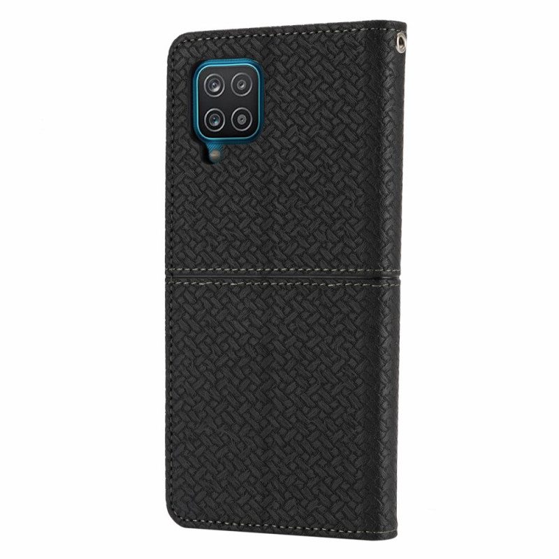 Folio Cover Samsung Galaxy M12 / A12 Custodia in pelle Stile In Pelle Intrecciata Con Cinturino