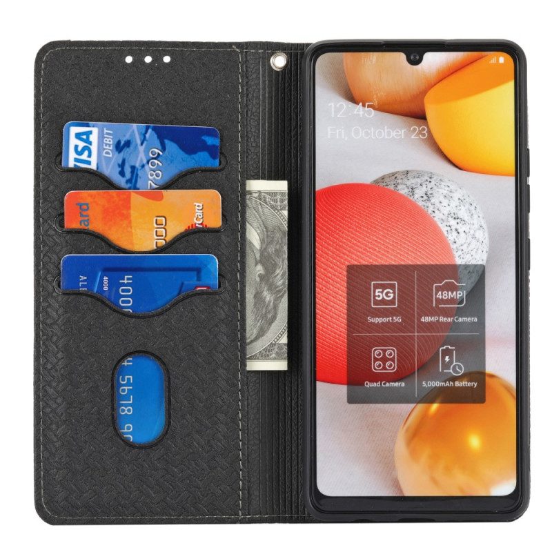 Folio Cover Samsung Galaxy M12 / A12 Custodia in pelle Stile In Pelle Intrecciata Con Cinturino