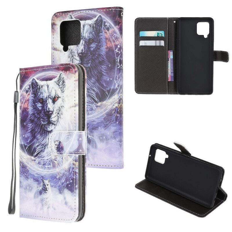 Folio Cover Samsung Galaxy M12 / A12 Lupo In Inverno Con Cordino