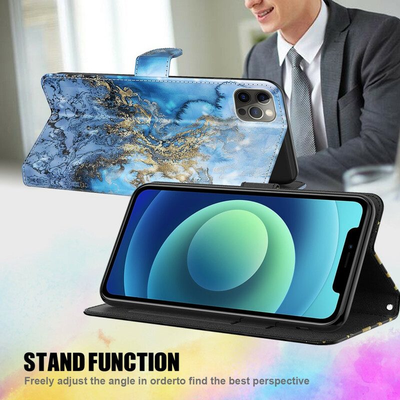 Folio Cover Samsung Galaxy M12 / A12 Punto Luce Design In Marmo Con Cordino