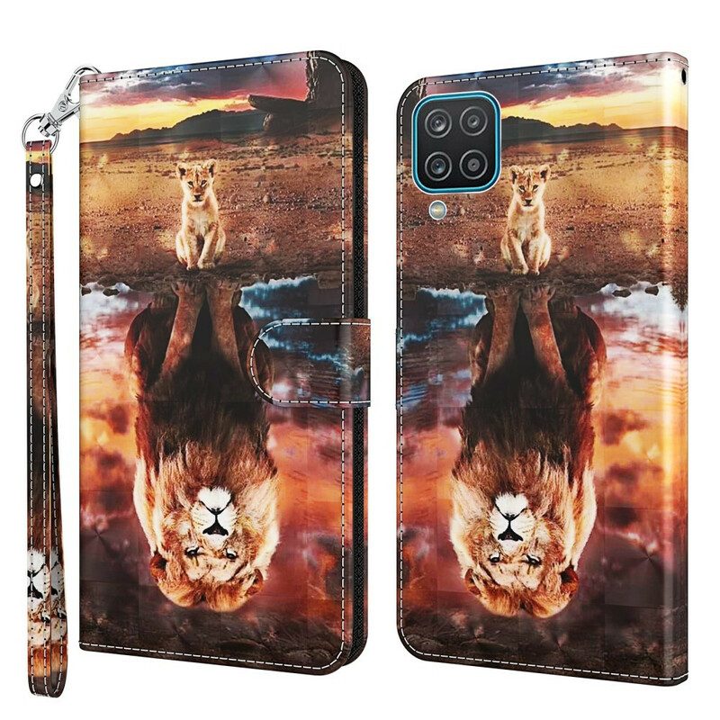 Folio Cover Samsung Galaxy M12 / A12 Punto Luminoso Leone Con Cordino