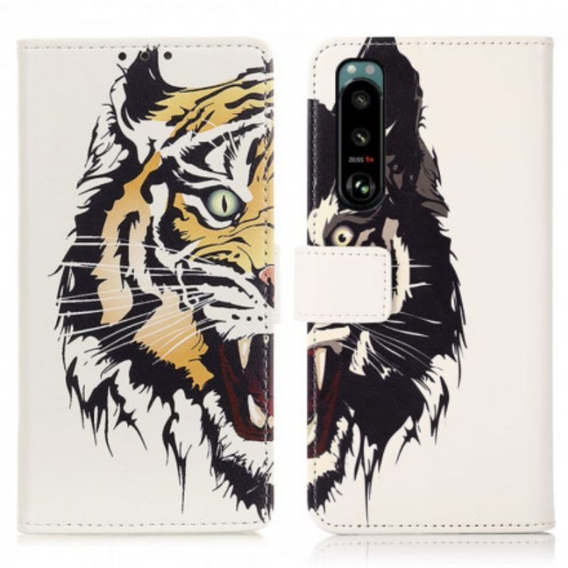 Custodia in pelle Sony Xperia 5 III Tigre Feroce