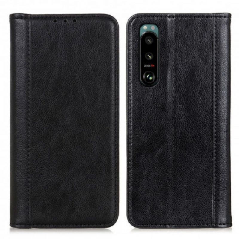 Folio Cover Sony Xperia 5 III Custodia in pelle Classica Crosta Di Pelle Litchi