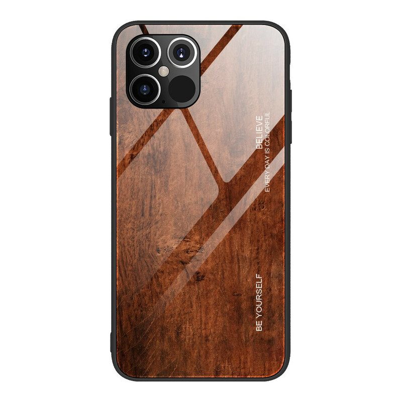 Cover iPhone 12 / 12 Pro Design In Legno Vetro Temperato