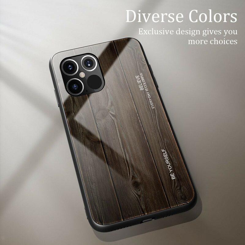 Cover iPhone 12 / 12 Pro Design In Legno Vetro Temperato