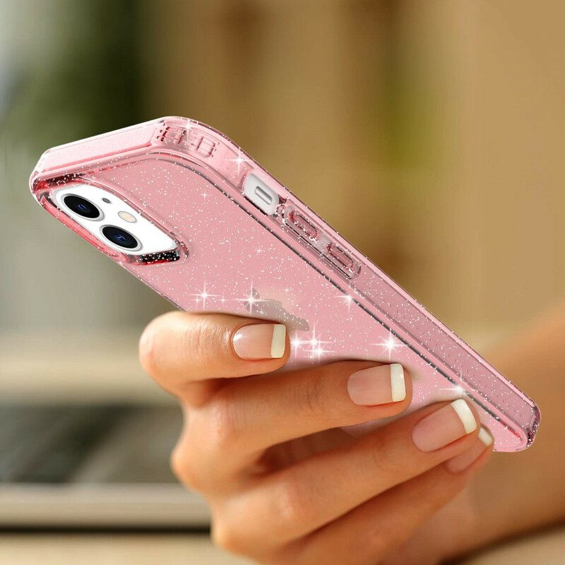 Cover iPhone 12 / 12 Pro Glitter Trasparente Rinforzato