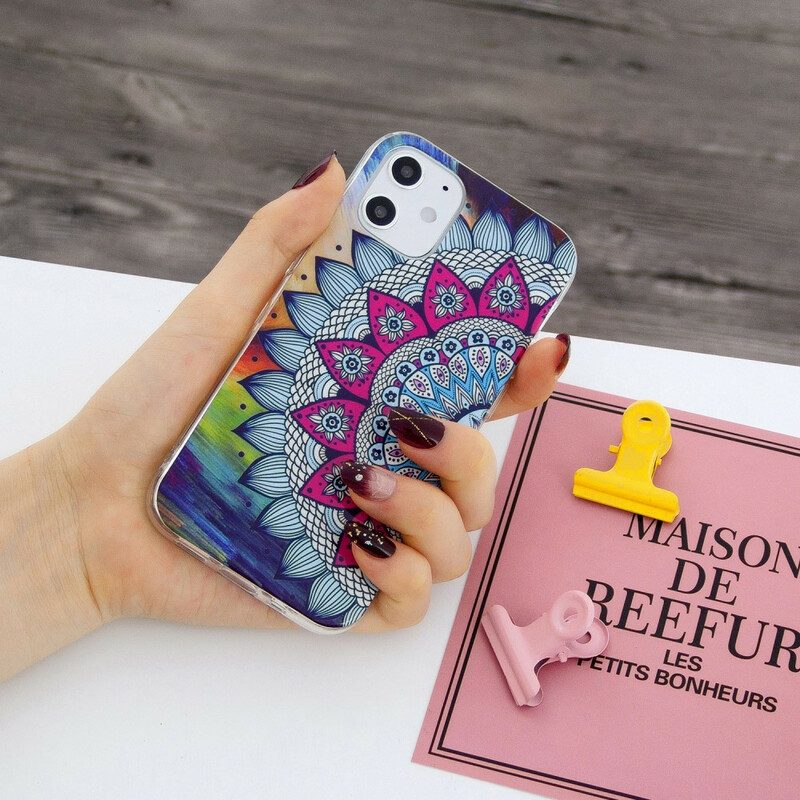 Cover iPhone 12 / 12 Pro Mandala Colorato Fluorescente