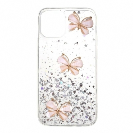 Cover iPhone 12 / 12 Pro Paillettes Farfalle 3d