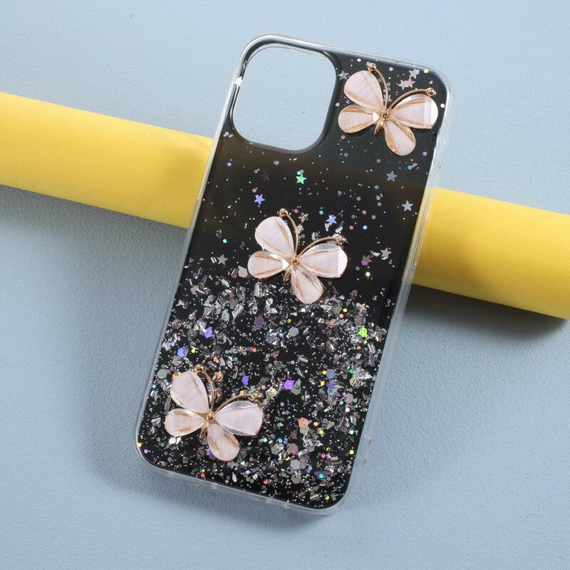 Cover iPhone 12 / 12 Pro Paillettes Farfalle 3d