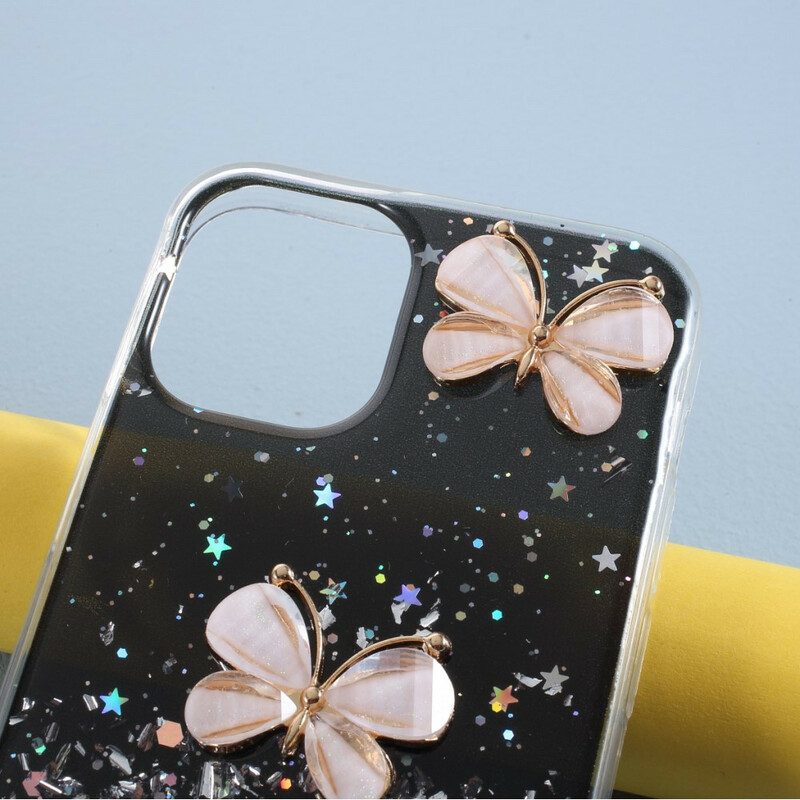 Cover iPhone 12 / 12 Pro Paillettes Farfalle 3d