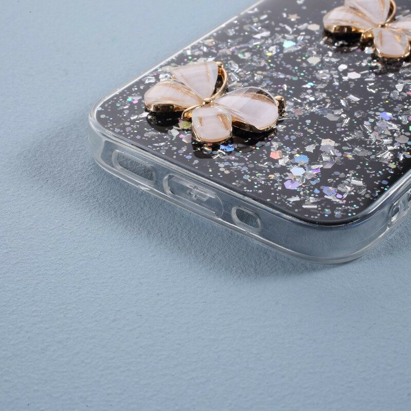 Cover iPhone 12 / 12 Pro Paillettes Farfalle 3d