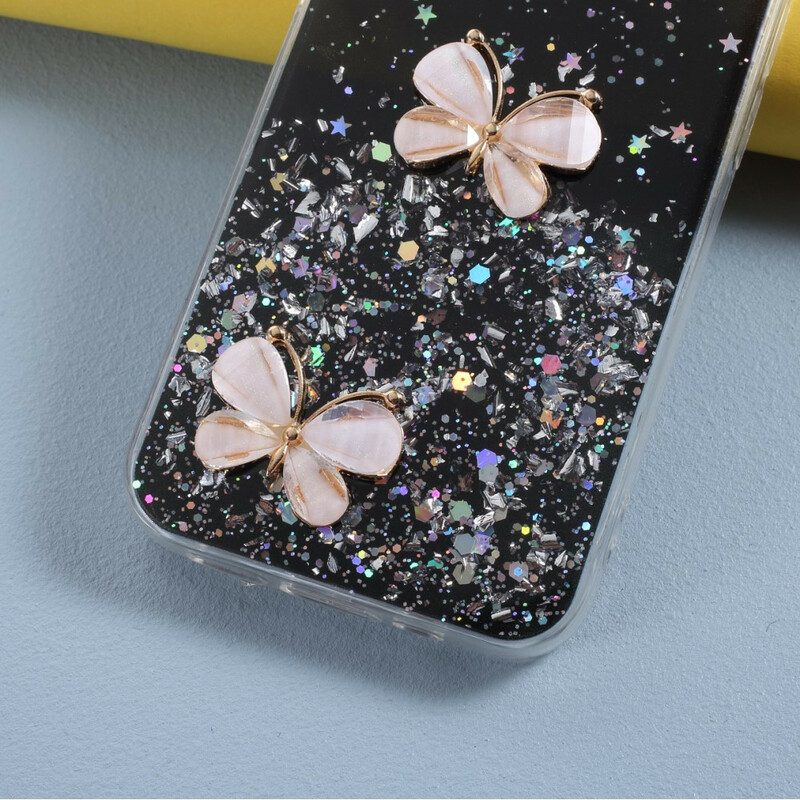 Cover iPhone 12 / 12 Pro Paillettes Farfalle 3d