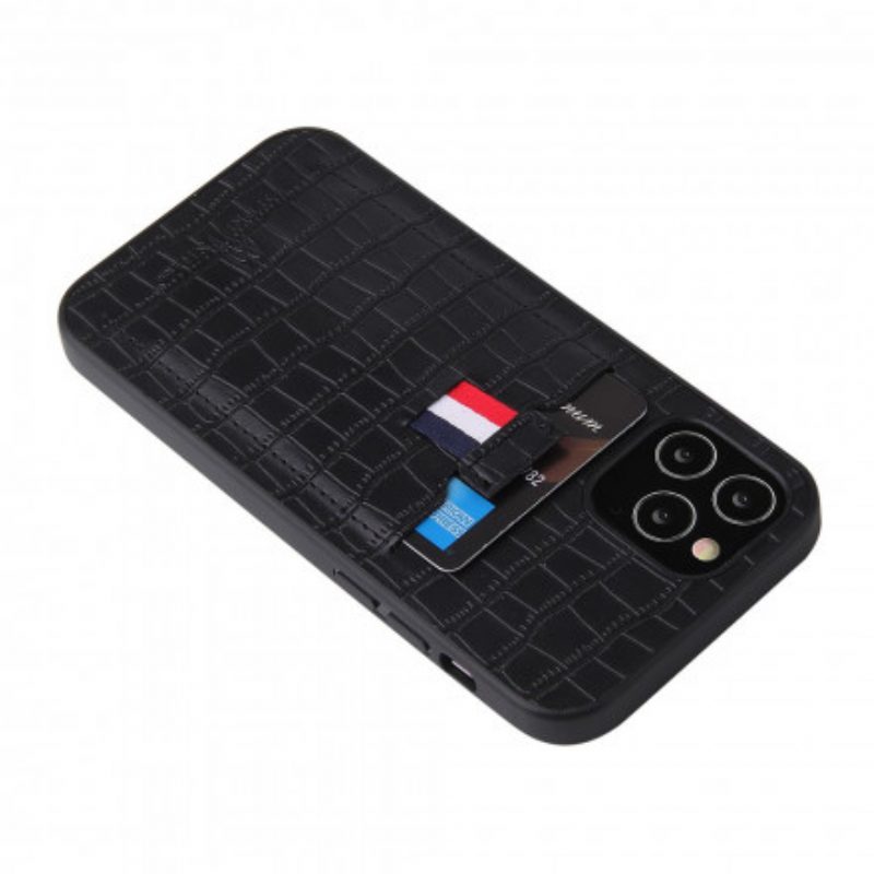 Cover iPhone 12 / 12 Pro Portacarte Stile Pelle Di Coccodrillo