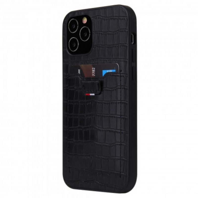 Cover iPhone 12 / 12 Pro Portacarte Stile Pelle Di Coccodrillo