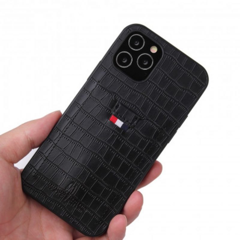 Cover iPhone 12 / 12 Pro Portacarte Stile Pelle Di Coccodrillo