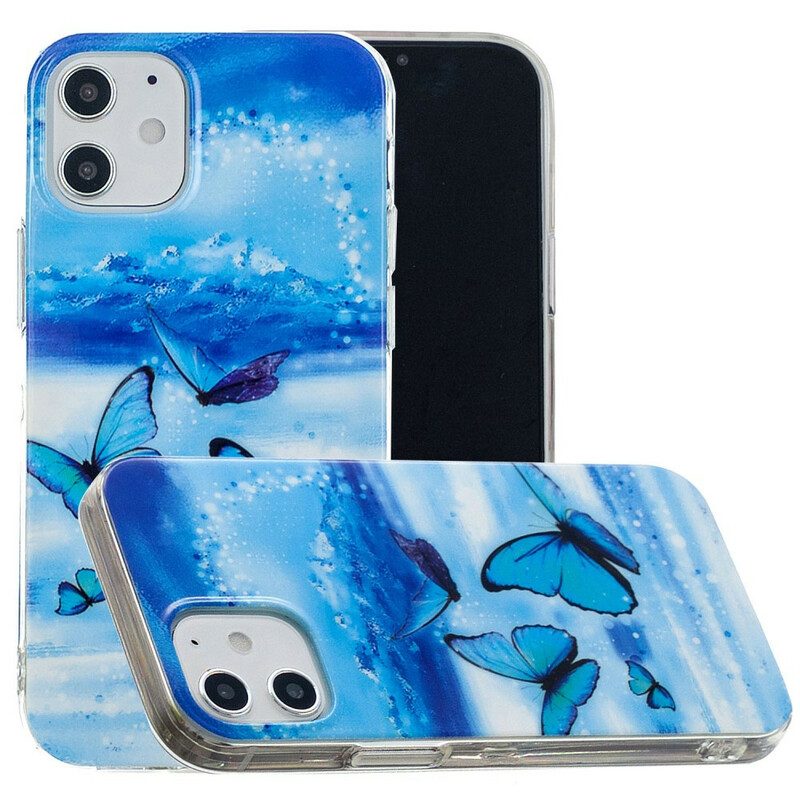 Cover iPhone 12 / 12 Pro Serie Di Farfalle Fluorescenti