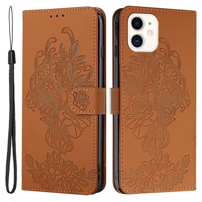 Custodia in pelle iPhone 12 / 12 Pro Barocco Strappy Tiger