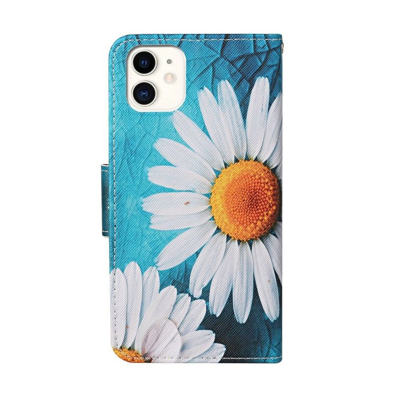 Custodia in pelle iPhone 12 / 12 Pro Fiori Magistrali Con Cinturino