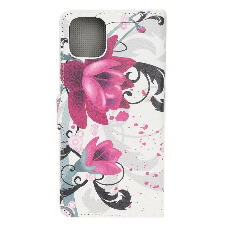 Custodia in pelle iPhone 12 / 12 Pro Fiori Tropicali