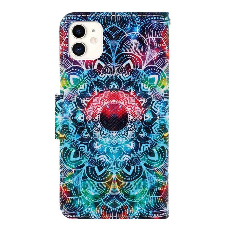 Custodia in pelle iPhone 12 / 12 Pro Mandala Con Spalline Vistose