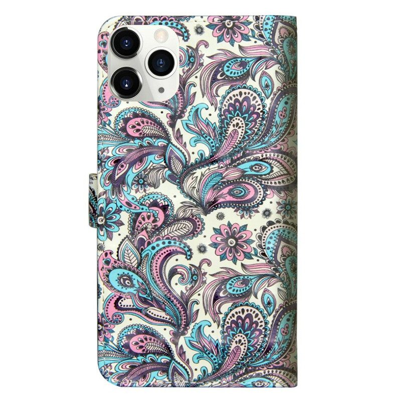 Custodia in pelle iPhone 12 / 12 Pro Modelli Di Fiori Punto Luce