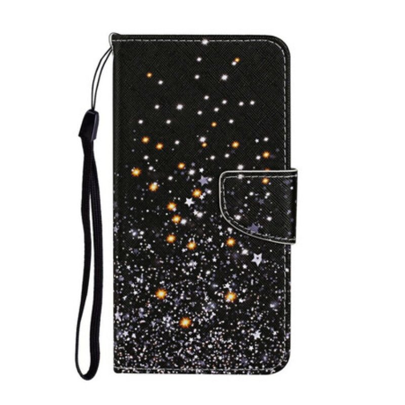 Custodia in pelle iPhone 12 / 12 Pro Stelle E Paillettes Con Cordino