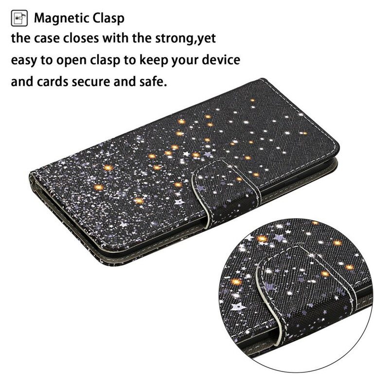 Custodia in pelle iPhone 12 / 12 Pro Stelle E Paillettes Con Cordino