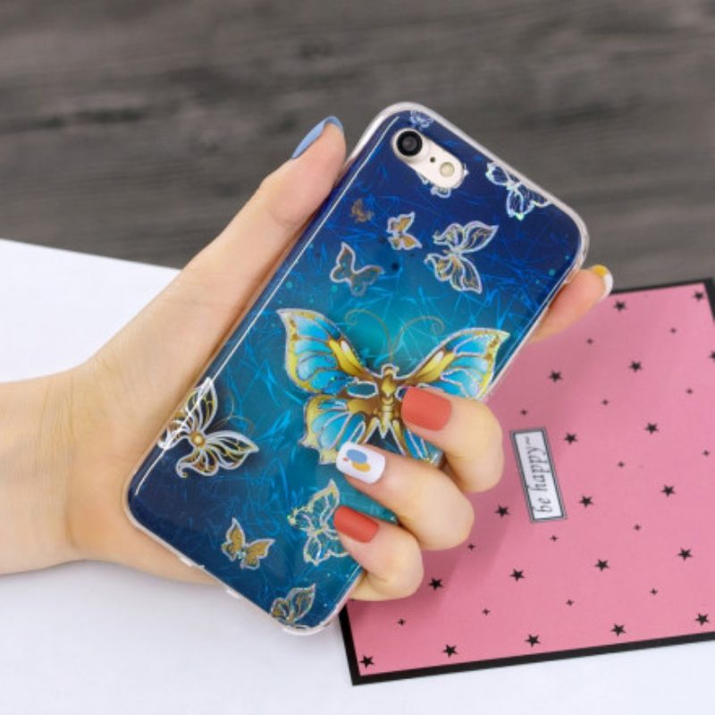 Cover iPhone SE 3 / SE 2 / 8 / 7 Farfalle Con Design Glitterato