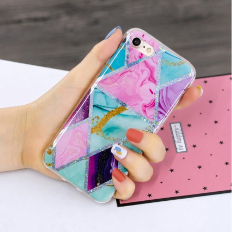 Cover iPhone SE 3 / SE 2 / 8 / 7 Marmo Con Design Glitterato