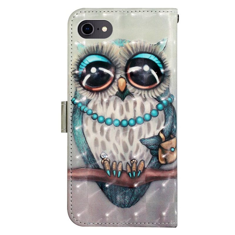 Custodia in pelle iPhone SE 3 / SE 2 / 8 / 7 Signorina Gufo Con Cinturino