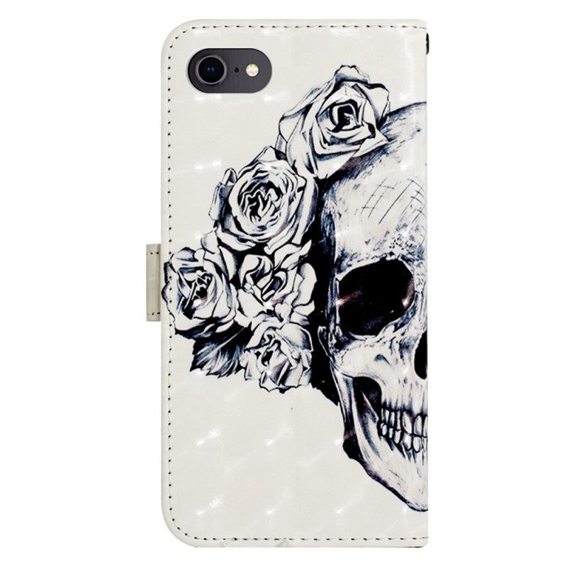 Custodia in pelle iPhone SE 3 / SE 2 / 8 / 7 Teschio Fiorito