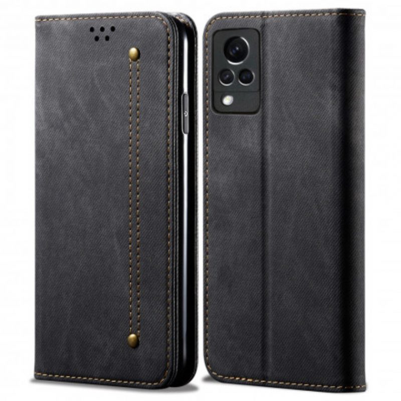 Folio Cover Vivo V21 5G Custodia in pelle Trama Di Jeans In Ecopelle