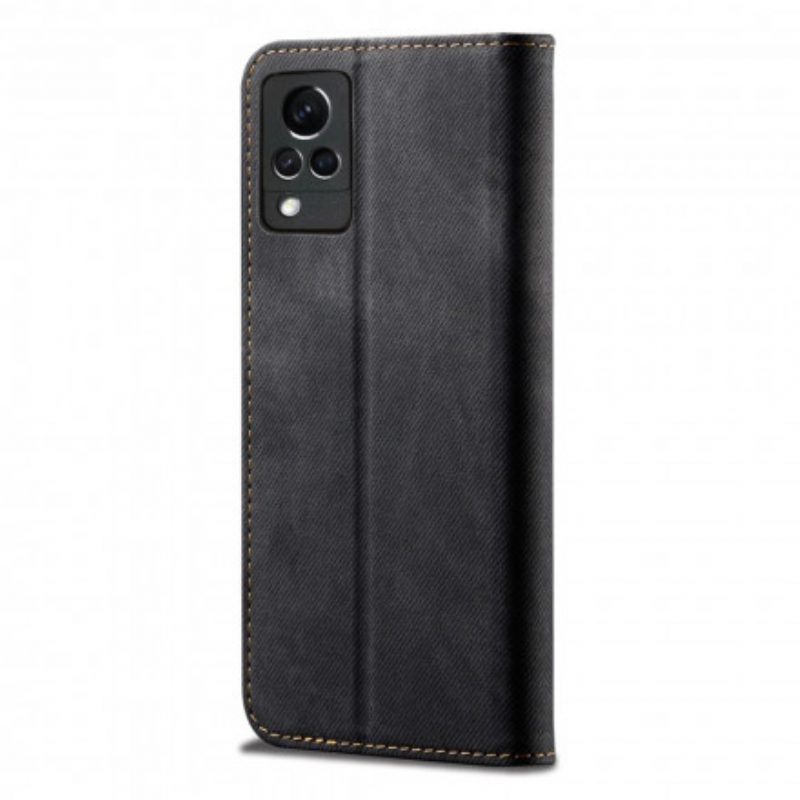 Folio Cover Vivo V21 5G Custodia in pelle Trama Di Jeans In Ecopelle