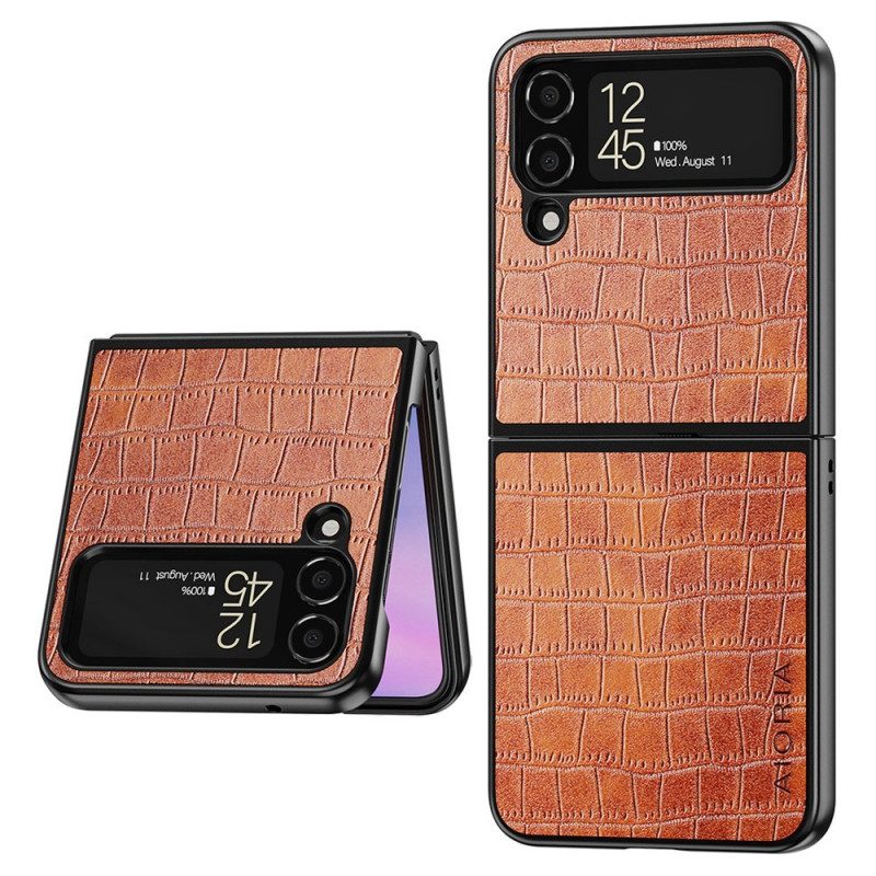 Folio Cover Samsung Galaxy Z Flip 4 Custodia in pelle Aioria Coccodrillo