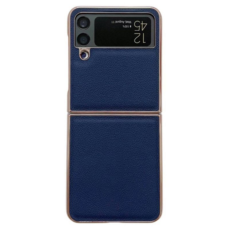 Folio Cover Samsung Galaxy Z Flip 4 Custodia in pelle Bordi Dorati In Vera Pelle