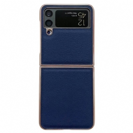 Folio Cover Samsung Galaxy Z Flip 4 Custodia in pelle Bordi Dorati In Vera Pelle