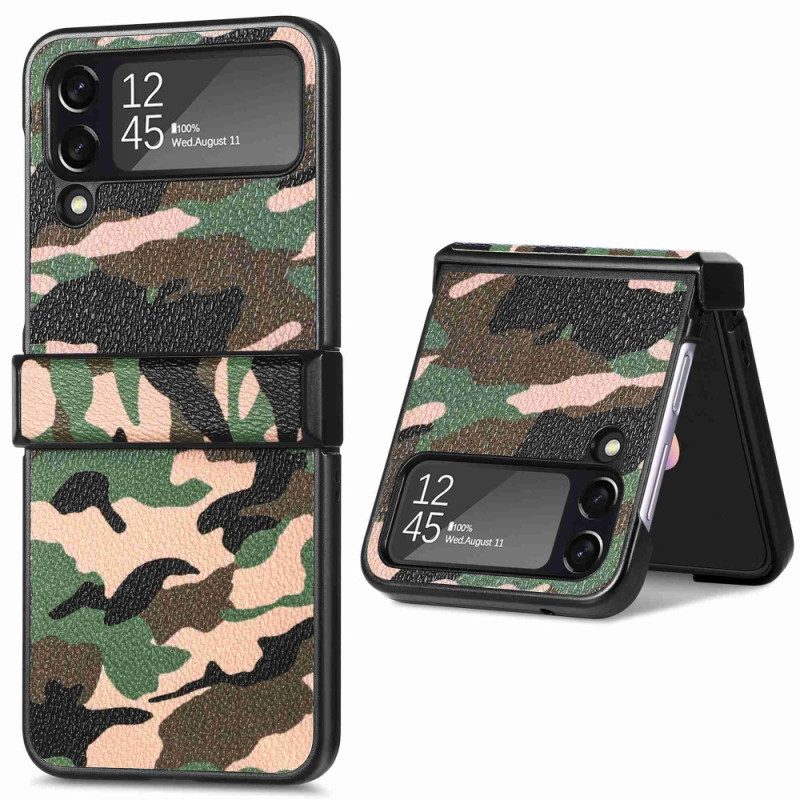 Folio Cover Samsung Galaxy Z Flip 4 Custodia in pelle Camuffamento Militare