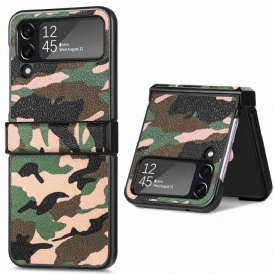 Folio Cover Samsung Galaxy Z Flip 4 Custodia in pelle Camuffamento Militare