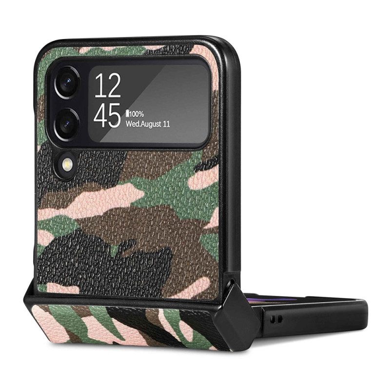 Folio Cover Samsung Galaxy Z Flip 4 Custodia in pelle Camuffamento Militare