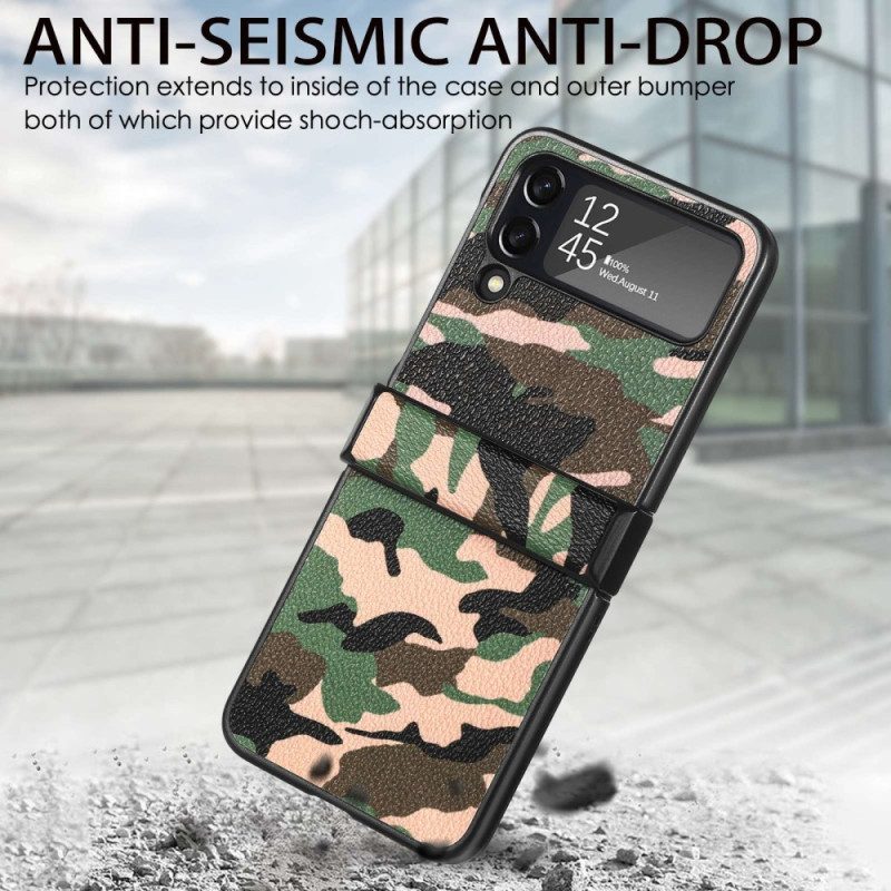 Folio Cover Samsung Galaxy Z Flip 4 Custodia in pelle Camuffamento Militare