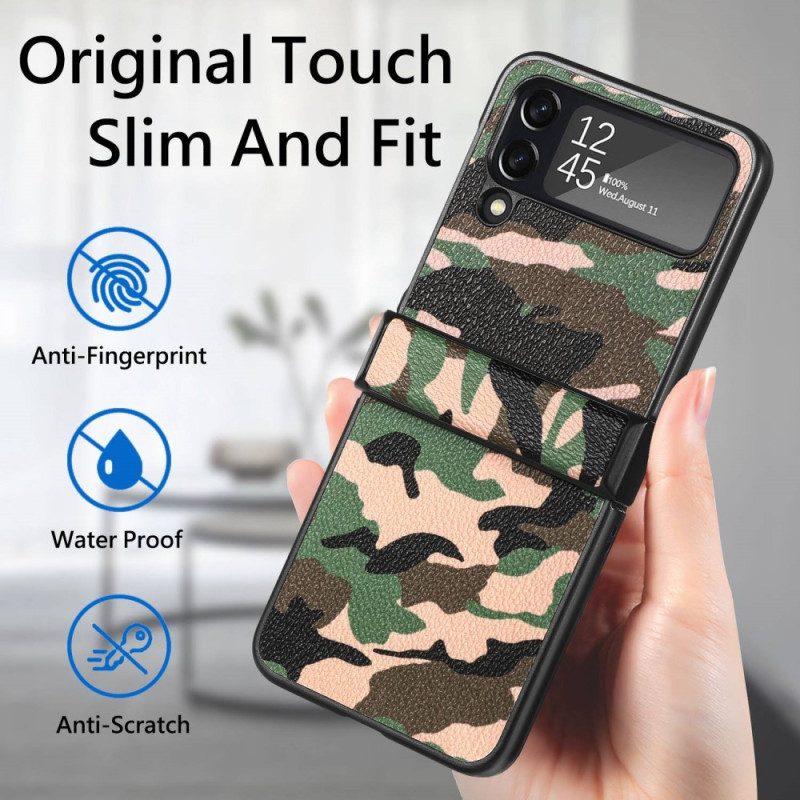 Folio Cover Samsung Galaxy Z Flip 4 Custodia in pelle Camuffamento Militare