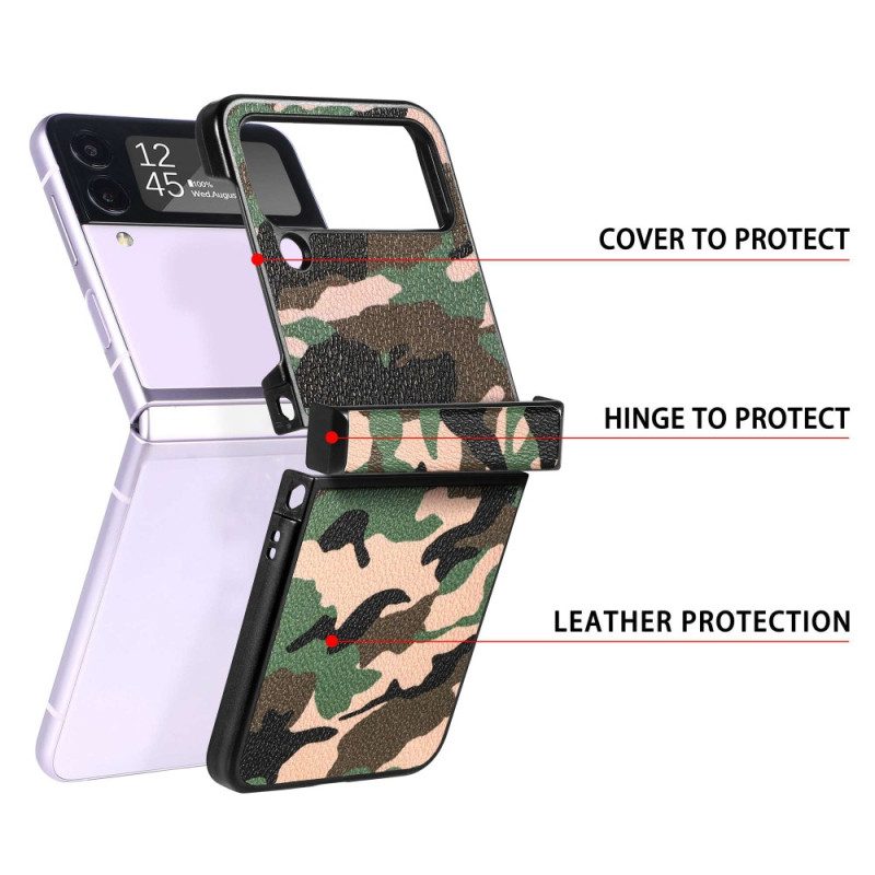 Folio Cover Samsung Galaxy Z Flip 4 Custodia in pelle Camuffamento Militare