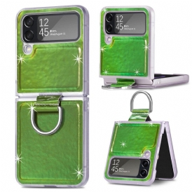 Folio Cover Samsung Galaxy Z Flip 4 Custodia in pelle Colori Elettrici E Anello