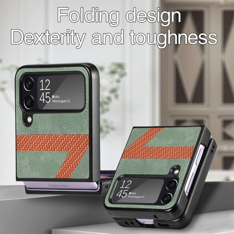 Folio Cover Samsung Galaxy Z Flip 4 Custodia in pelle Design Z In Pelle Stile