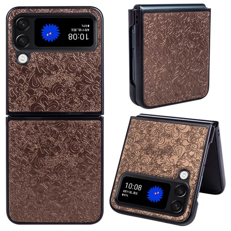 Folio Cover Samsung Galaxy Z Flip 4 Custodia in pelle Effetto Pelle Barocco