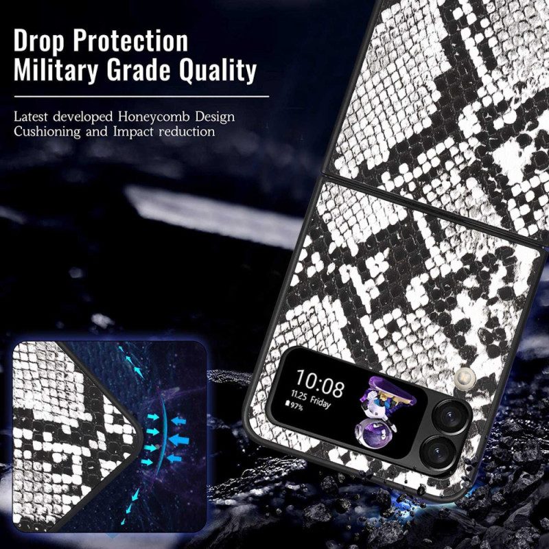 Folio Cover Samsung Galaxy Z Flip 4 Custodia in pelle Effetto Pelle Di Serpente