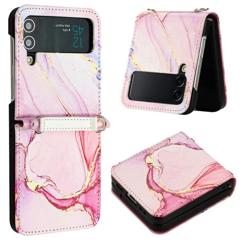 Folio Cover Samsung Galaxy Z Flip 4 Custodia in pelle Effetto Pelle Marmo