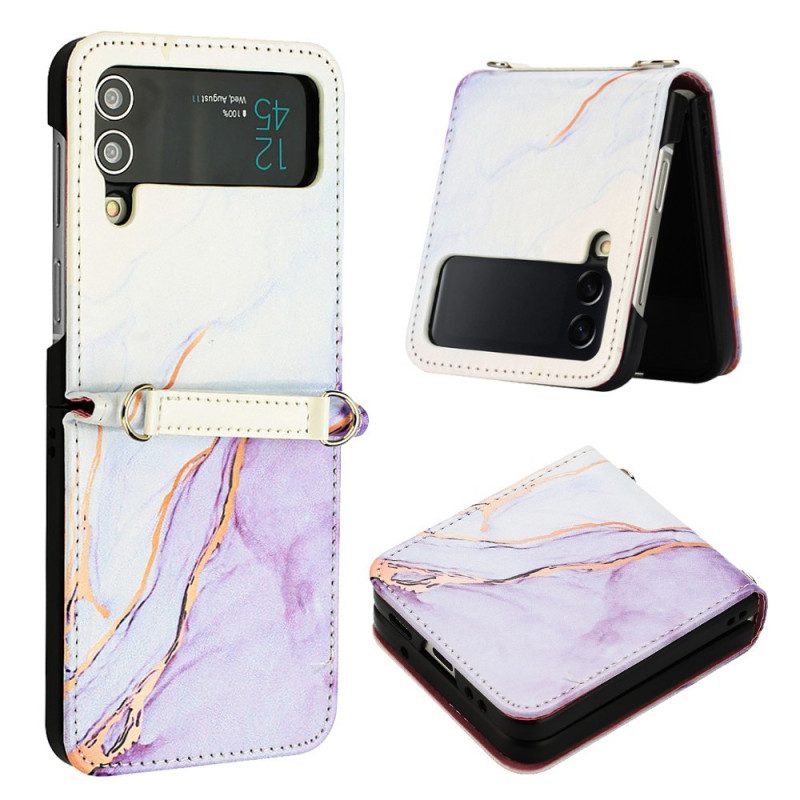 Folio Cover Samsung Galaxy Z Flip 4 Custodia in pelle Effetto Pelle Marmo