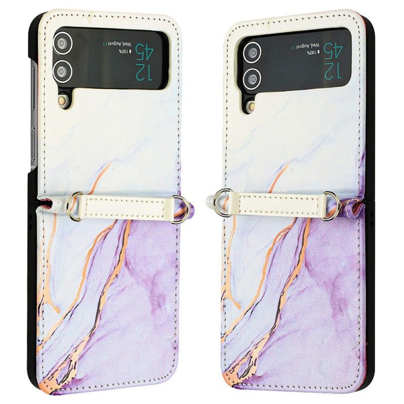 Folio Cover Samsung Galaxy Z Flip 4 Custodia in pelle Effetto Pelle Marmo